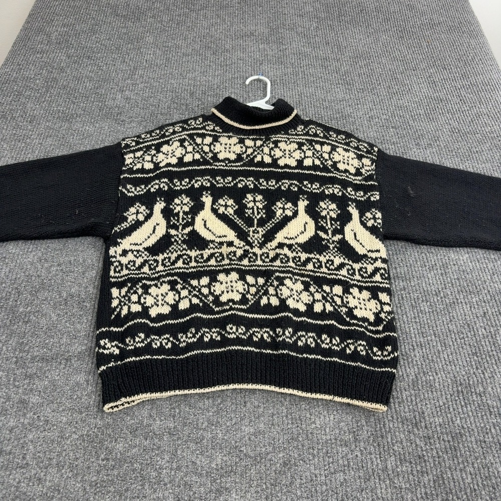 Vintage South Wool Sweater Mens M Black Wool Bird Floral Mock Neck Cottagecore